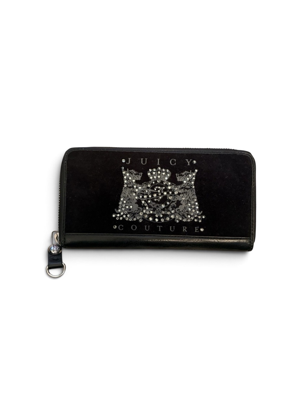 Juicy Couture Black Rhinestone Crest Zip Wallet